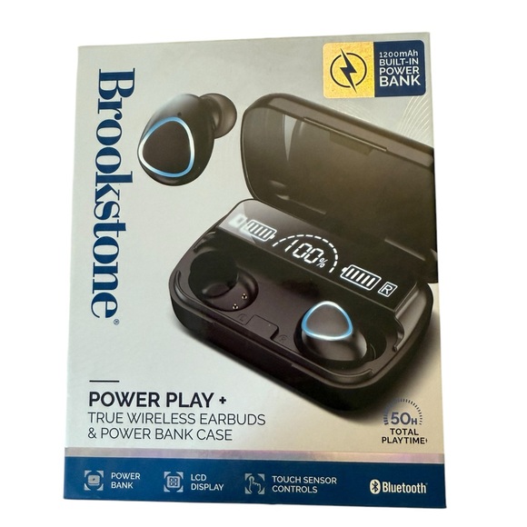 Brookstone Power Play True Wireless Earbuds & Power Bank Case NIB‎ - Picture 1 of 4